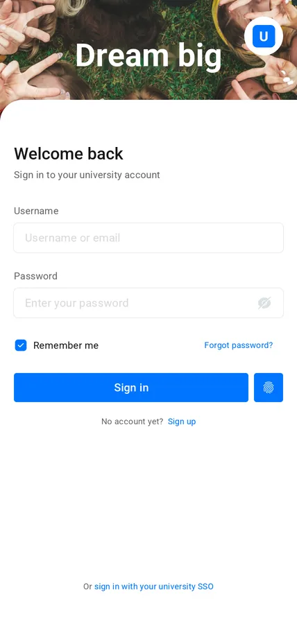 Sign-in screen of the Identity module on a phone