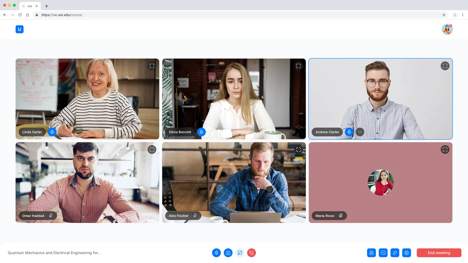 Video class room with six participants